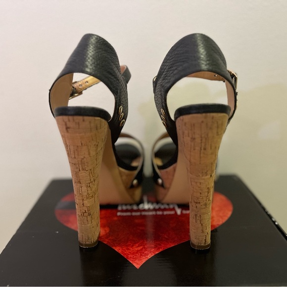 Size 7 Luichiny Platform Heels with Black Faux Snakeskin/Cork and Gold Rivets - Picture 4 of 6